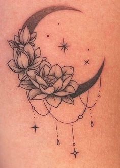 Dangly Tattoo, Moon Flower Tattoo, 2023 Tattoo, Feminine Skull Tattoos, Mandala Hand Tattoos, Flower Tattoo Drawings, Saved Tattoo, Girls Tattoo, Tattoos For Women Flowers