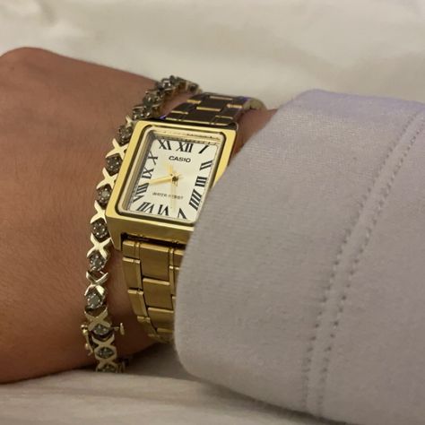 Casio Aesthetic Watch, Casio Old Money Watch, Cartier Rectangle Watch, Gold Rectangle Watch, Rectangle Gold Watch, Casio Gold Watch Woman, Gold Casio Watch, Casio Vintage Watch Woman, Old Money Watches