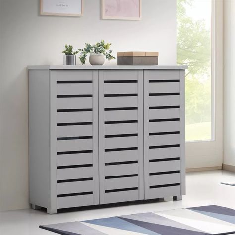 3 Door Shoe Cabinet Stand Rack Storage Cupboard Sideboard Console Hall Unit Grey | eBay Shoes Rank Designs, Shoe Unit, Shoe Storage Design, Coat And Shoe Storage, Shoe Cabinet Design, Shoe Storage Unit, Shoe Cupboard, Sliding Wardrobe, Boot Room