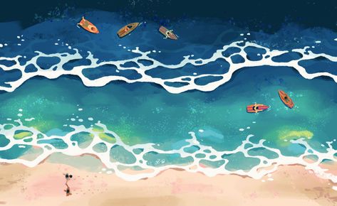 How To Draw A Ocean, How To Draw Sea, How To Draw Waves, Drawing Ideas Sea, Ocean Illustration Art, The Sea Drawing, Sea Illustration Art, How To Paint Waves, Drawing Waves