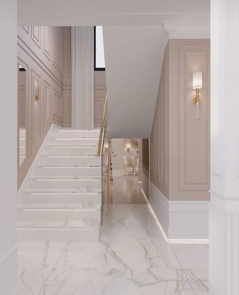 Luxury Hallway Entrance, Luxury Hallway, درج السلم, Staircase Interior Design, Hallway Entrance, Lobby Interior Design, Narrow Hallway Decorating, Neoclassical Interior, Latest Living Room Designs