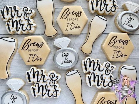 Brew Before I Do Party, Stock The Bar Cookies, Bubbles And Brews Cookies, Bubbles And Brews Before The I Dos, Bubbles And Brews Couples Shower Ideas, Brews Before I Dos, Bubbles And Brews, Bachelorette Party Cookies, Coffee Bridal Shower