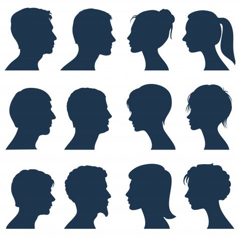 Man and woman face profile vector silhouettes Premium Vector Woman Face Profile, Man And Woman Silhouette, Womens Face, Silhouette Head, Face Outline, Female Face Drawing, Profile Drawing, Face Profile, Silhouette Drawing