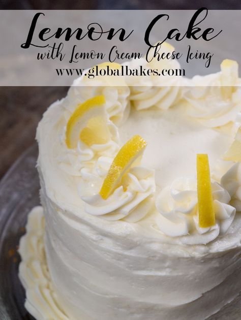 Lemon Cake with Lemon Cream Cheese Icing - Global Bakes Lemon Cream Cheese Icing, Lemon Chiffon Cake, Lemon Layer Cakes, Lemon Cake Recipe, Fairy Cakes, Cream Cheese Icing, Fruit Filling, Lemon Cream, Cake Fillings