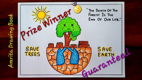 Video Tutorial uploaded on Amrita Drawing Book Channel. Subscribe for more creative Drawings and School Projects. #saveearth #savetrees #saveenvirontment #earthday #worldenvironmentdaydrawing #environmentday #drawing #easy #simple #creative #poster #forkids #easydrawing #amritadrawingbook Forest Day Poster, Save Trees Poster Creative, Save Trees Drawing, Save Environment Poster Drawing, Day Scenery, Save Tree Save Earth, Tree Drawing For Kids, Save Earth Posters, Save Earth Drawing