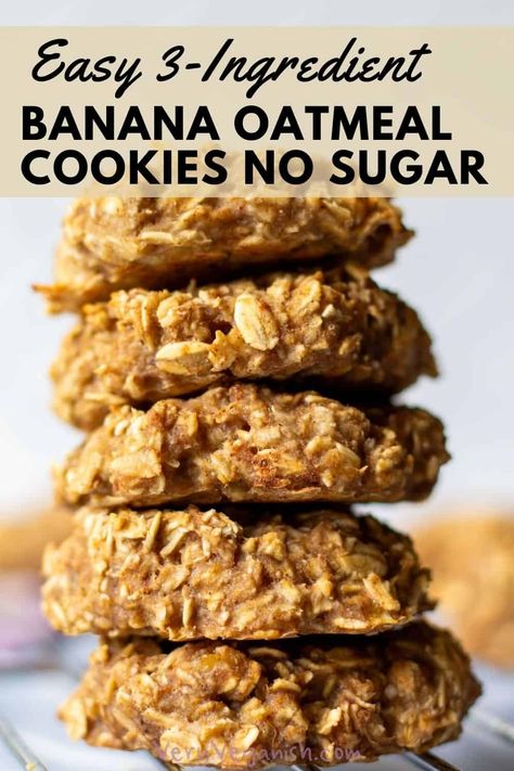 Discover the easiest way to satisfy your sweet tooth without the guilt! These easy vegan banana oatmeal cookies are made with simple ingredients like ripe bananas and oats, and they require no added sugar. Perfect for those following a gluten-free diet, these cookies can be customized with your favorite add-ins like raisins or chocolate chips. Whether you're baking for yourself or for your family, these cookies are sure to become a household favorite. Essen, Gluten Free Banana Oatmeal Cookies, Vegan Banana Oat Cookies, Mashed Banana Cookies, Banana Oatmeal Breakfast Cookies Healthy, Easy Healthy Banana Cookies, Easy Oatmeal Cookies Healthy, Healthy Baking With Bananas, 3 Ingredients Breakfast