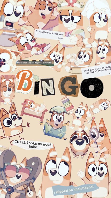 Bingo collage for bingo lovers like me! Bingo Art, Bingo Pfp, Blue Y Bingo, Blue And Bingo, Bluey And Bingo Fall Wallpaper, Bingo And Bluey, Bingo Wallpaper, Bluey Backgrounds, Bingo From Bluey