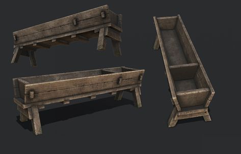 ArtStation - Horse Trough & Hitching Post - Rust, Thomas Butters Blender Assets, Horse Trough, Hitching Post, Mining Town, Props Art, Wooden Games, Building Games, Custom Hot Wheels, Game Props