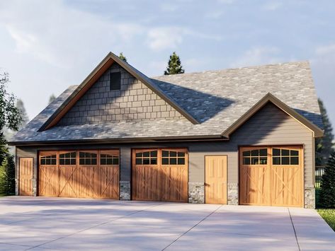 050G-0116: 3-Car Garage Plan with Flex Space Detached Garage Designs, 3 Car Garage Plans, Advanced House Plans, Garage Plans With Loft, Garage Plans Detached, Craftsman Garage, Plan Garage, Carriage House Garage, Garage Guest House