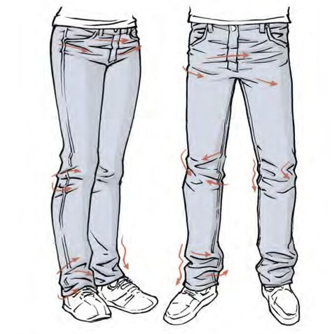 Drawing Folds In Clothes, Pants Folds Reference, Jean Reference, Folds In Clothes, Pants Drawing Reference, Draw Jeans, Drawing Pants, How To Draw Pants, Jean Drawing