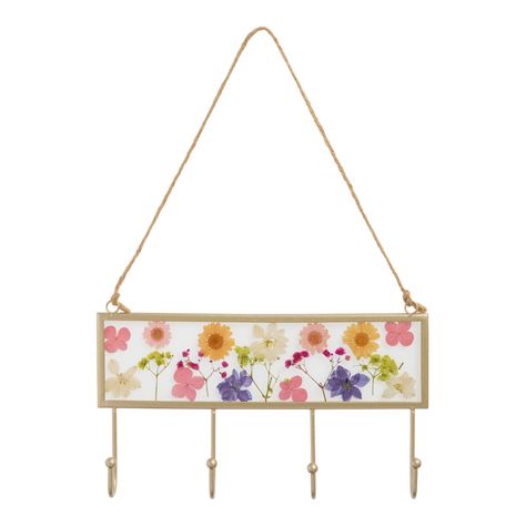 Rectangular Dried Flower and Metal Wall Jewelry Holder - World Market Wall Jewelry Holder, Metal Jewelry Holder, Jewelry Holder Wall, Market Store, Jewelry Organizer Storage, Dried And Pressed Flowers, Jewelry Storage, Tiny Flowers, Pressed Flower