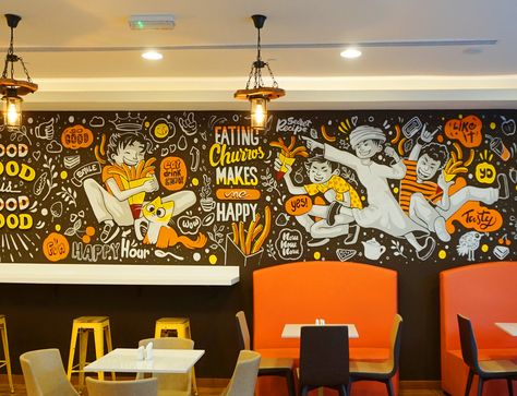 Graffiti / Doodle on Behance Food Graffiti, Mural Cafe, Small Restaurant Design, Cafe Wall Art, Food Doodles, Graffiti Doodles, Food Illustration Art, Cafe Wall, Murals Street Art