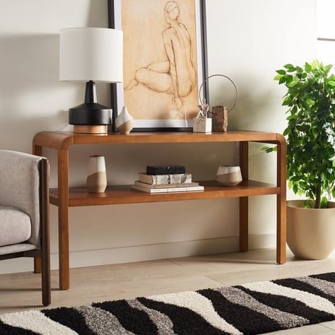 SAFAVIEH Home Collection Omara 2 Tier Console Table - 32" W x 15" D x 30" H - On Sale - Bed Bath & Beyond - 39055879 Mid Century Console Table, Modern Entry Table, Walnut Wood Color, Modern Entry, Entryway Console, Modern Console, Entryway Table, Wood Console Table, Wood Console