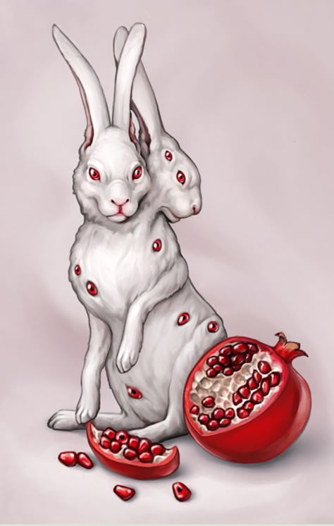 Pomegranate bunny White Rabbits, Rabbit Art, Creepy Art, Weird Art, Creepy Cute, Surreal Art, Horror Art, Drawing Inspo, Artsy Fartsy