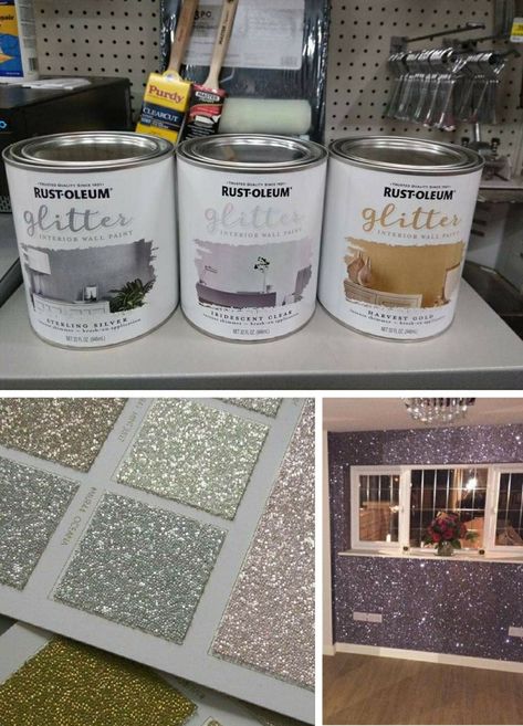 Rust-Oleum glitter paint Glitter Paint Diy, Glitter Bedroom, Glitter Paint For Walls, Glitter Room, Couch Small, Box Furniture, Smart Tiles, Interior Wall Paint, Furniture Small Spaces