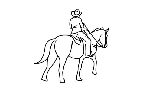 Man Riding A Horse Drawing, Cowboy Roping Drawing, Man Riding Horse Drawing, Man On Horse Drawing, Riding A Horse Drawing, Horse Riding Drawing, Horse Rider Drawing, Riding Horse Illustration, Country Drawings Easy