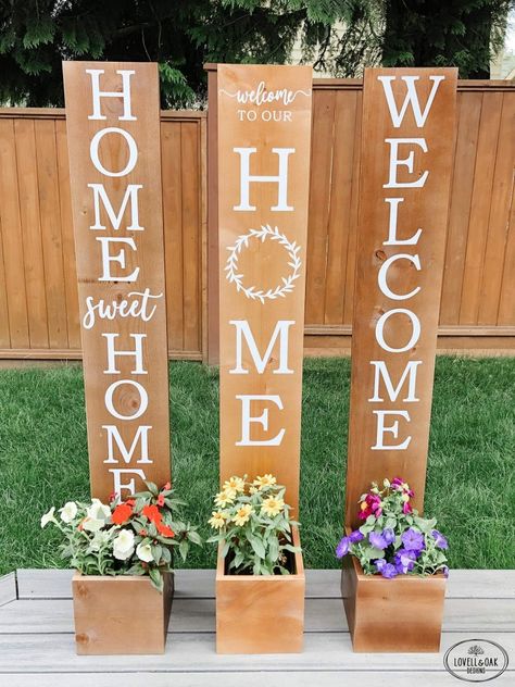 Welcome Planter, Step Decor, Planter Plants, Welcome Flowers, Board Signs, Diy Planter Box, Wooden Welcome Signs, Front Porch Signs, Porch Welcome Sign