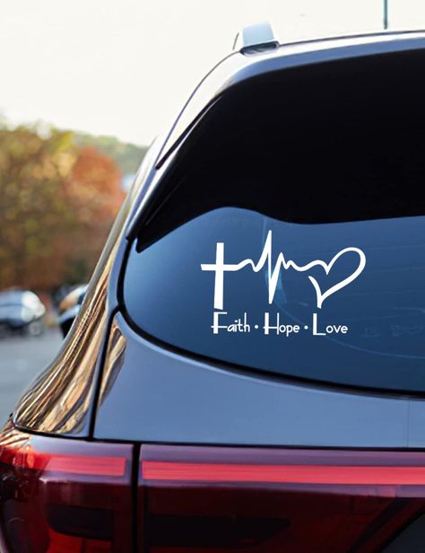 PRICES MAY VARY. Hope faith and love are the driving force of our lives, this car window decals can motivate us and make driving meaningful, use bumper stickers to decorate your car, it will be a beautiful and meaningful landscape The size of car window stickers is 5.59inch*3.54inch, so that window decals for vehicles does not take up space and is more conspicuous, bumper sticker is high-quality vinyl decals for cars, which makes family car stickers can be used for a long time, not afraid of win Family Car Stickers, Christian Car Decals, Family Car Decals, Funny Vinyl Decals, Car Sticker Design, Car Window Stickers, Vinyl Car Stickers, Faith Love, Car Window Decals