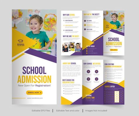 School admission trifold brochure or col... | Premium Vector #Freepik #vector #brochure #business #school #kids School Brochure Design Ideas, School Brochure Design Creative, Collage Admission, Back To School Brochure, School Prospectus, Canva Course, Brochure Sample, Education Brochures, School Advertising