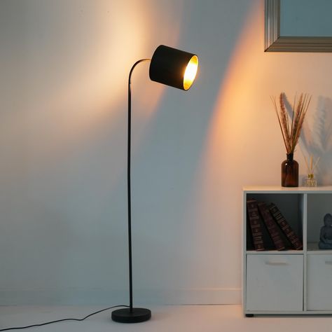 This versatile modern black flex floor lamp with black shade will light up any room. Complimented with a black velvet shade and gold lining, this lamp will certainly catch the eye. D45*H150cm - Bulb: E27 - 60W Max. Shade Colour: Dark Green Feature Floor Lamp, Lamp With Black Shade, Yellow Lamp, Living Brand, Houses In France, Arc Floor Lamp, Metal Floor Lamps, Arc Floor Lamps, Room Lamp