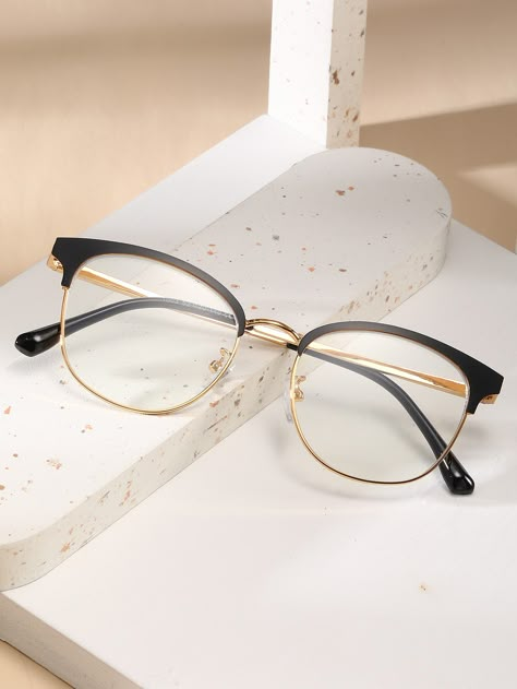 Collar    Browline Embellished   Women Accessories Glasses Frame Shapes, Frames For Glasses For Women, Cute Glasses For Women Frames, Cute Glasses Frames For Round Faces, Round Framed Glasses, Spex Frames Women, Cute Metal Glasses Frames, Chasma Frame For Women, Wayfarer Glasses Women