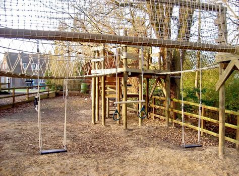 Adventure Playground — Treehouses, Rope Bridges, Treetop Walkways and Nest Swings Treehouse Diy, Luxurious Garden, Adventure Playground, Rope Bridge, Tree House Diy, Carpentry And Joinery, Play Garden, Cubby House, Outdoor Play Area