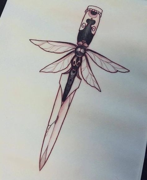 Dragonfly Dagger Tattoo, Marionette Tattoo, Dagger Drawing, Pretty Knives, Dagger Tattoo, Symbol Tattoos, Dope Tattoos, Body Modifications, Pretty Tattoos