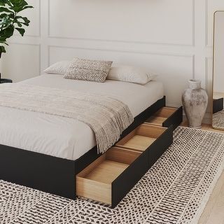 Nexera Bed Frame with 3-Drawer Storage, Reversible, Black - Bed Bath & Beyond - 22545846 Platform Bed With Drawers, Full Size Headboard, Home Goods Furniture, 3 Drawer Storage, Storage Platform Bed, Queen Size Headboard, Storage Platform, Queen Mattress Size, Drawer Design