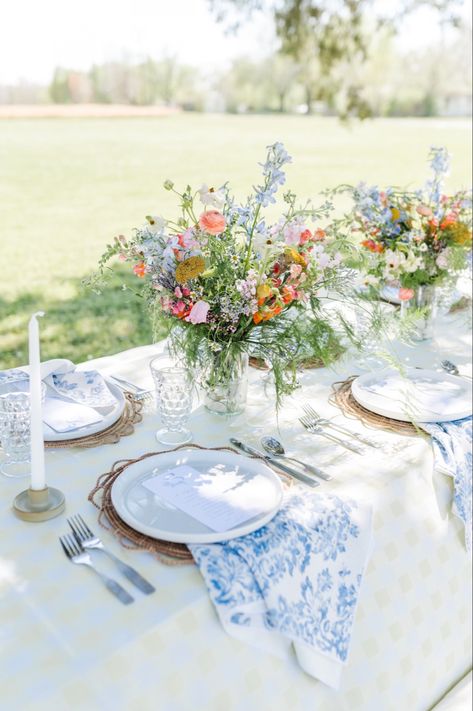 Blue and yellow bridal shower | bridal shower inspo | wild flowers | modern bridal shower | bridal shower theme | bridal shower ideas Spring Flowers Bridal Shower, Summer Floral Bridal Shower Ideas, Elegant Garden Bridal Shower Ideas, Pastel Flowers Bridal Shower, Blue And Green Tea Party, Lawn And Garden Wedding Shower Ideas, Light Blue Wedding Shower Ideas, Poolside Wedding Shower Ideas, Blue And White Bridal Luncheon