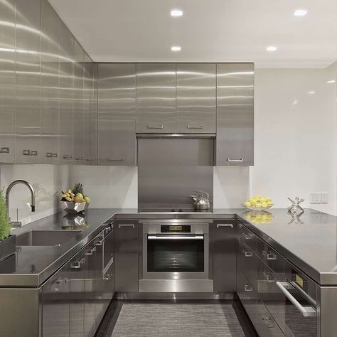 Stainless Kitchen Design, Stainless Steel Kitchen Counters, Stainless Steel Kitchen Design, Dirty Kitchen Design, Metal Kitchen Cabinets, Stainless Steel Kitchen Cabinets, Commercial Kitchen Design, Steel Kitchen Cabinets, Dirty Kitchen