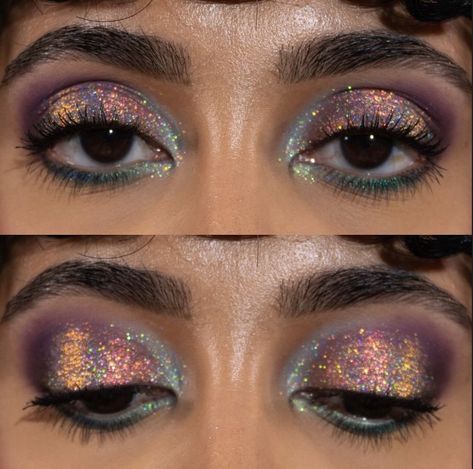 noopur_makeup Kesha Eye Makeup, 70s Club Makeup, Solange Eyeliner, 3 Color Eyeshadow Tutorial, Kesha Inspired Makeup, Colorguard Makeup Looks, Eccentric Eye Makeup, Color Changing Makeup, Crazy Colorful Makeup