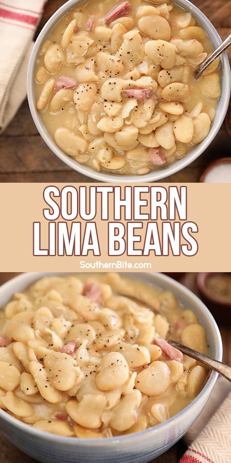 The recipe for these Southern Lima Beans (also know as butter beans or dried limas) is simple, easy, and only calls for a handful of ingredients. The super rich, creamy broth and smoky flavor is what sets them apart. Southern Lima Beans, Beans Recipe Crockpot, Lima Bean Recipes, Butter Beans Recipe, Southern Cooking Recipes, Roasted Potato, Southern Recipes Soul Food, Lima Beans, Meatloaf Recipe