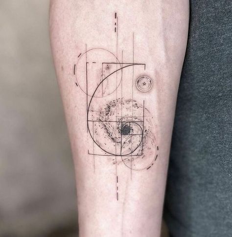 Fibonacci black hole arm tattoo Fibonacci Galaxy Tattoo, Fibonnaci Sequence Tattoo, Math Equation Tattoo, Astrophysics Tattoo Ideas, Game Of Life Tattoo, Asteroid Belt Tattoo, Cool Line Tattoos For Men, Science Inspired Tattoos, Abstract Galaxy Tattoo