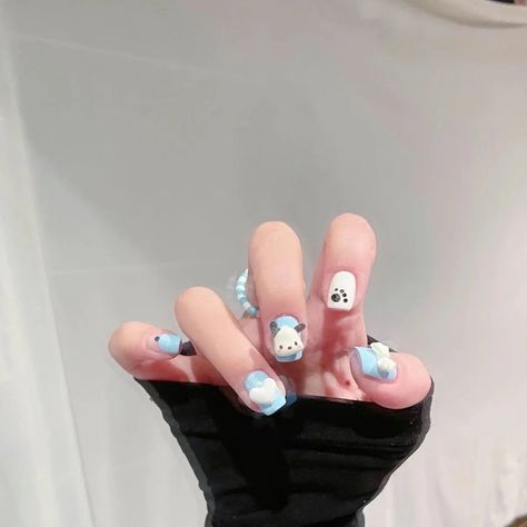 Korean Short Nails, Pochacco Nails, Y2k Kuromi, Nail Kawaii, Sanrio Clothes, Anime Y2k, Accessories Anime, Sanrio Pochacco, Anime Nails