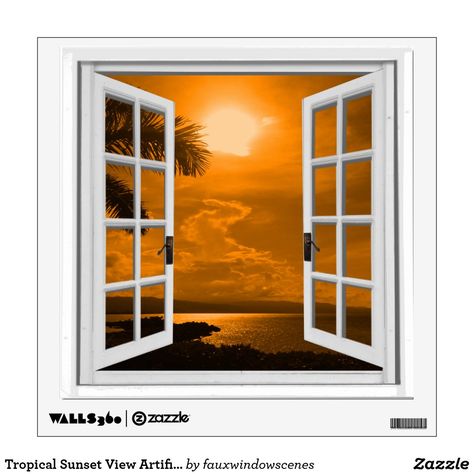 Window Poster, Fake Window, Dark Windows, Custom Wall Decals, Tropical Sunset, Wall Murals Painted, Sunset View, Window Art, Window Painting