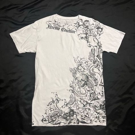 White Affliction Shirt, Affliction Design Graphics, Affliction Design, Affliction Tshirt, White Tee Men, Affliction Clothing, Affliction Shirts, Affliction Shirt, Thrift Inspo