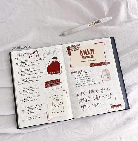 Page Ideas For Journal, Muji Journal, Muji Planner, Bujo Journal Ideas, Study Theme, Stationery Aesthetic, Decorating Notebooks, Handwriting Examples, Journal Weekly Spread