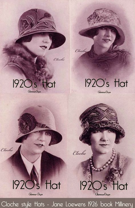 1920′s Cloche Hat Fashion – Matching a hat to your face.    Better known as Line harmony, in the old days of millinery shops, women didn’t walk out without a hat that exactly matched their own unique face shape. 1920s Womens Hats, Women Wearing Hats, Hat History, 1920s Hats, 1920s Hat, 1920 Fashion, Unique Faces, 1920s Flapper, Roaring 20s