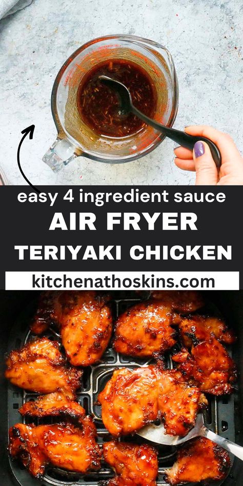 Air fryer Teriyaki Chicken is a terrific dinner, ready in under 30 minutes. Made with an easy homemade teriyaki sauce, it so much better than takeout! Chicken Thigh Teriyaki, Air Fryer Teriyaki Chicken, Teriyaki Chicken Thighs, Teriyaki Chicken Breast, Pollo Teriyaki, New Air Fryer Recipes, Easy Teriyaki Chicken, Teriyaki Recipe, Chicken Teriyaki Recipe