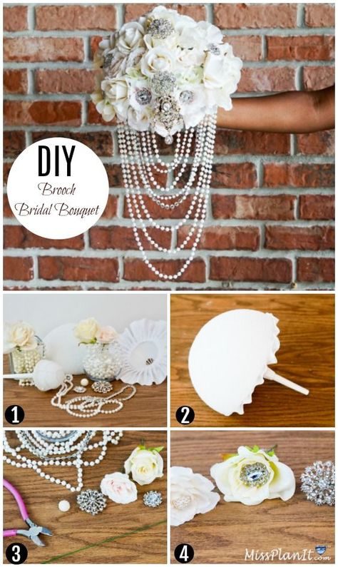 How To: DIY Brooch and Pearl Bridal Bouquet Diy Bouquet Wedding Artificial Flowers How To Make, How To Make Bride Bouquet Tutorials, Bride Bouquets Diy, How To Make A Bridal Bouquet, Brooch Bouquet Tutorial, Make Your Own Bridal Bouquet, Wedding Brooch Bouquets Diy, Broach Bouquets, Pearl Bridal Bouquet