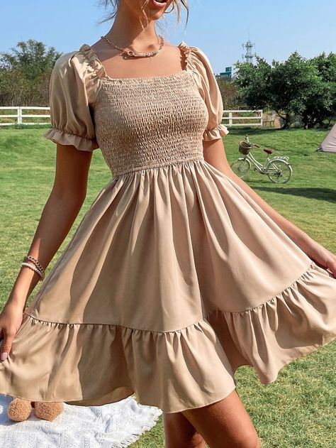 Cream Dresses Casual, Nice Casual Dresses, Cute Sun Dresses Short, Plain Summer Dress, Pretty Sun Dresses, Teenage Dresses Casual, Short Dresses Casual Summer Cute Outfits, Casual Winter Dresses For Women, Teenager Outfits Dress