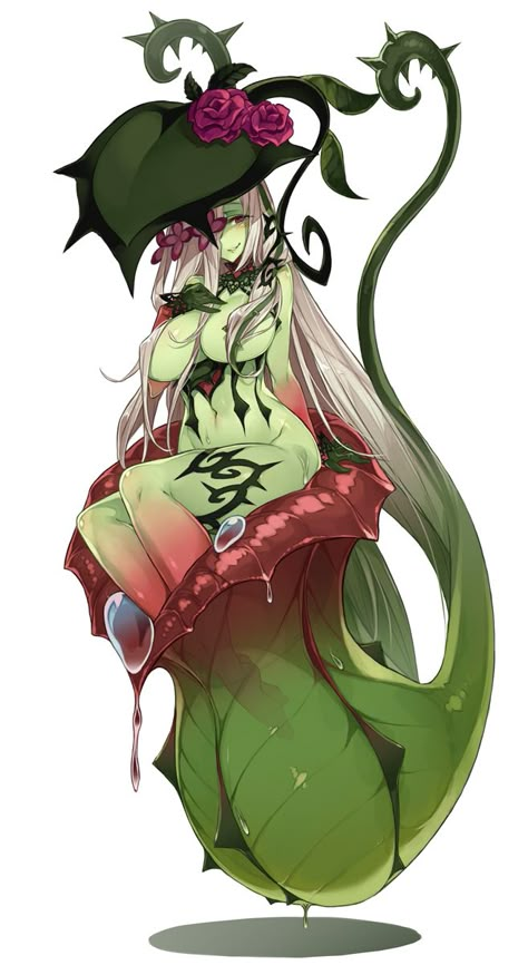 Purple And Green Character, Anime Monster Female, Cute Female Oc, Slime Person Character Art, Female Monster Art, Female Monster Oc, Monster Character Art, Alien Monster Concept Art, Plant Monster Art