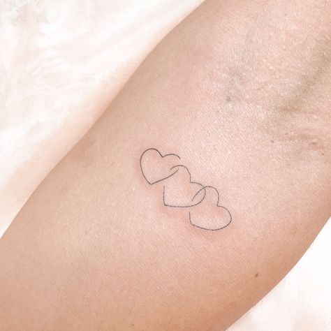 3 Love Hearts Tattoo, 3 Connecting Hearts Tattoo, Connected Heart Tattoo, 3 Intertwined Hearts Tattoo, Three Connected Hearts Tattoo, Joined Hearts Tattoo, Horizontal Hearts Tattoo, Three Interlocking Hearts Tattoo, Mum And 2 Daughters Tattoo