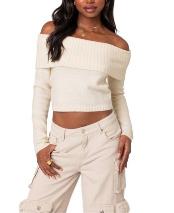 Edikted Tamara Fold Over Knit Top Looking Put Together, Jeweled Sweater, Visionary Fashion, Shoulder Sweater, Fold Over, S Models, Women Long Sleeve, Knit Top, Off The Shoulder