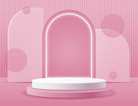 Cylinder podium on pink background. Product presentation, mock up, show cosmetic product, Podium, stage pedestal or platform. Abstract scene background. Vector illustration Product Podium, Dig Pink, Scene Background, Product Presentation, Cylinder Shape, Logo Banners, Cityscape Photos, Background Banner, Flower Frame