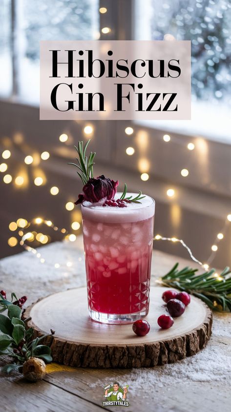 "Discover the refreshing Hibiscus Gin Fizz Cocktail Recipe, a delightful blend of floral hibiscus and zesty lemon for a perfect summer sip. This vibrant hibiscus cocktail combines gin with fizzy elements, creating a light and invigorating drink. Perfect for gatherings or a cozy night in, this gin drink is a must-try for cocktail enthusiasts. Elevate your mixology skills with this sour cocktail that’s as beautiful as it is delicious!" Holiday Drinks For Adults, Christmas Party Drinks Alcohol, Winter Alcoholic Drinks, Christmas Party Drink Ideas, Gin Cocktails Easy, Fun Christmas Cocktails, Fun Christmas Drinks, Easy Holiday Drinks, Hibiscus Cocktail