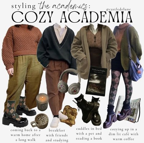 Cozy Academia, Cottagecore Outfit Ideas, Academia Aesthetic Outfit, Librarian Style, Cottagecore Outfit, Dark Academia Outfits, Estilo Dark, Dark Academia Style, Academia Outfits