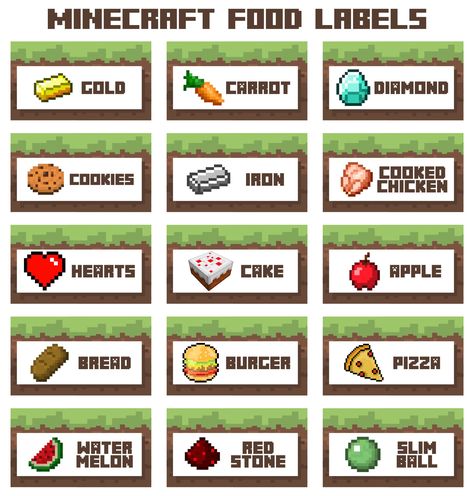 Minecraft Food Printables Free, Minecraft Food Labels Free, Minecraft Food Printables, Minecraft Party Snacks, Minecraft Printable, Minecraft Party Food, Minecraft Party Printables, Diy Minecraft Birthday Party, Minecraft Party Decorations