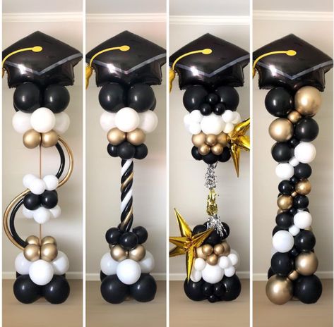 Black And Orange Graduation Party Ideas, College Grad Party Decor, Prom Balloons, High School Graduation Party Decorations, Graduation Party Backdrops, Backyard Graduation Party, Balloons Decor, Boy Graduation, Gold Graduation Party