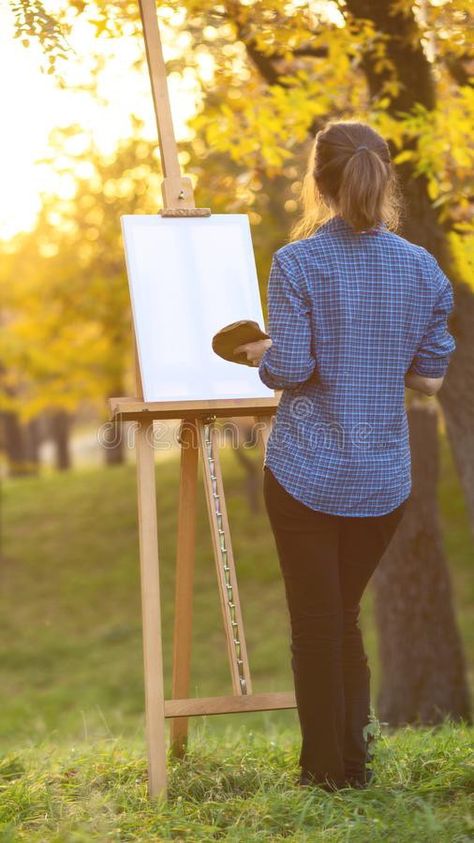 Drawing A Picture, Picture On Canvas, Woman Artist, Easel Painting, Elderly Home, Woman Illustration, Artist Drawing, Woman Painting, In The Forest